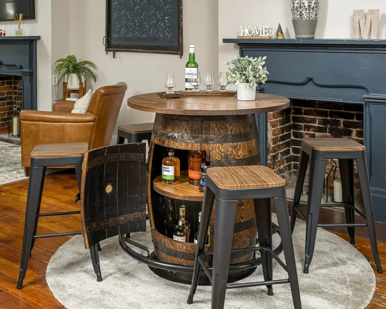 Deluxe Whiskey Barrel Pub Table AND Cabinet