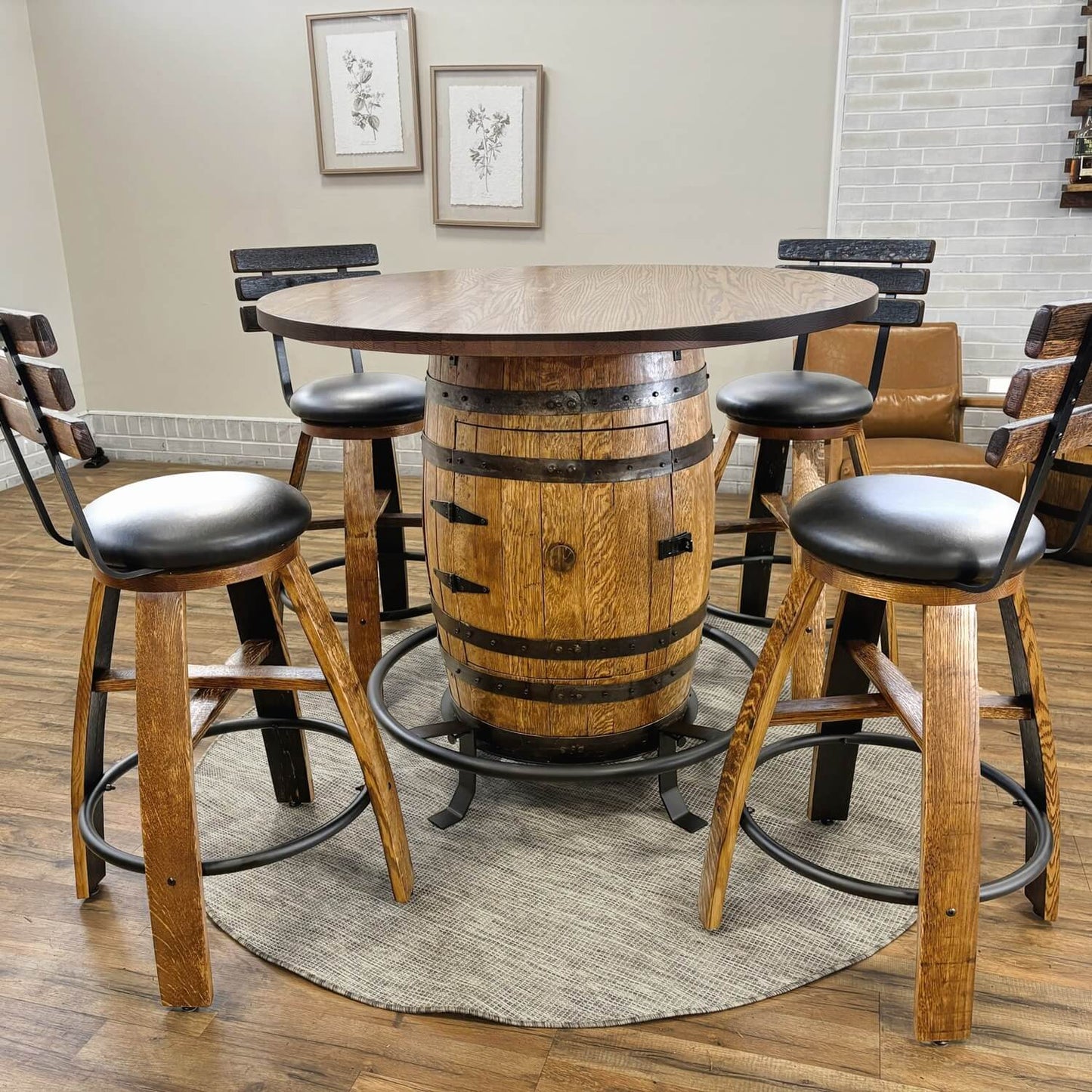 Whiskey Stave Swivel Stool w/ Backrest