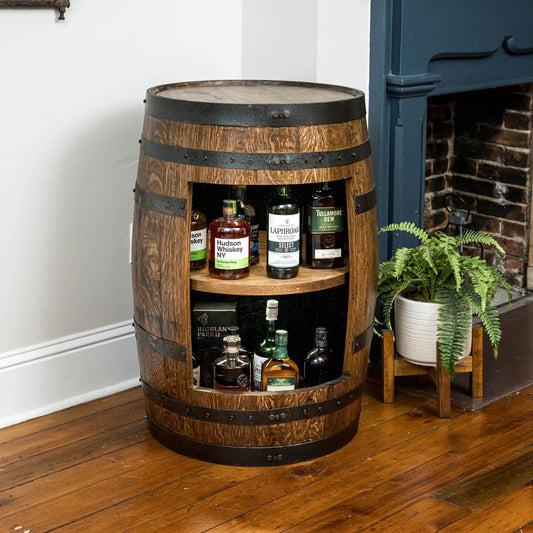 Refurbished Whiskey Barrel Open Display Cabinet