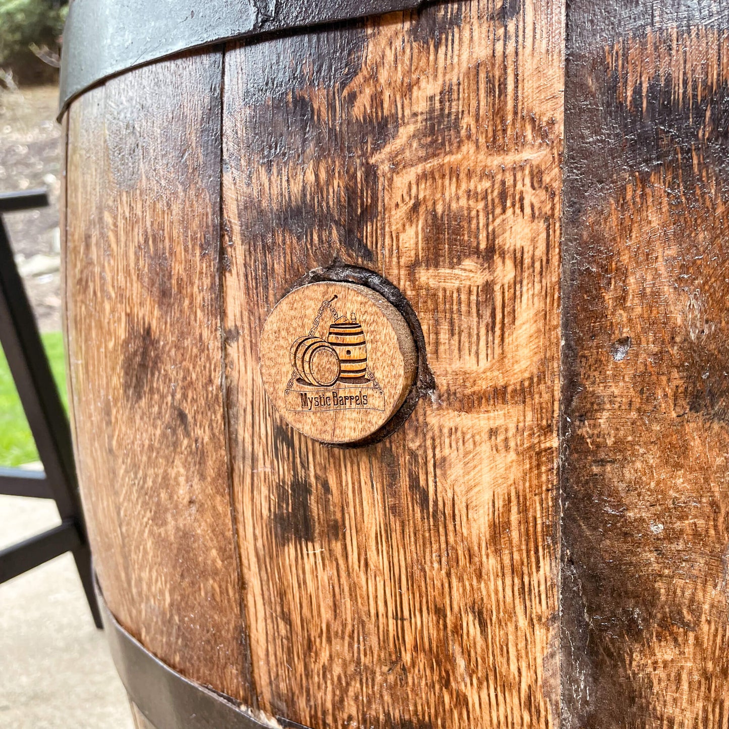 Outdoor Whiskey Barrel Pub Tables With 4 Poly-Lumber Stools Set