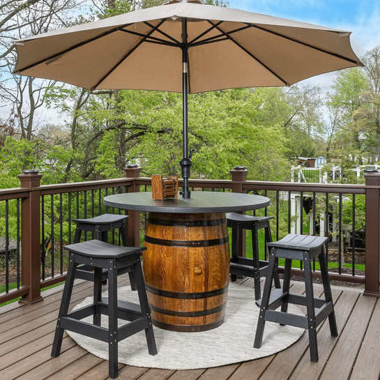 Outdoor Barrel Table & Matching Stools Set