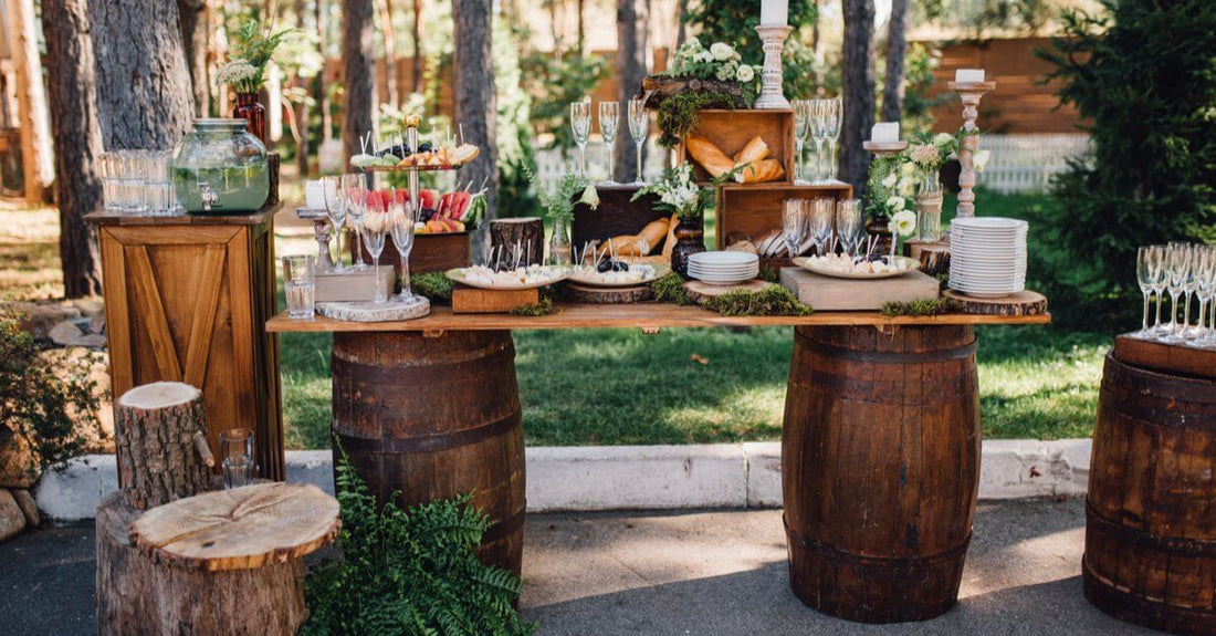 wedding with barrel decor