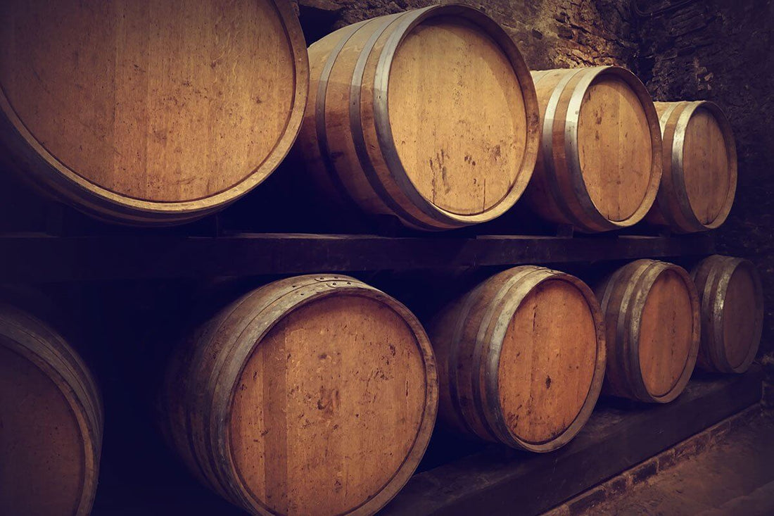 Rows of barrels in cellar