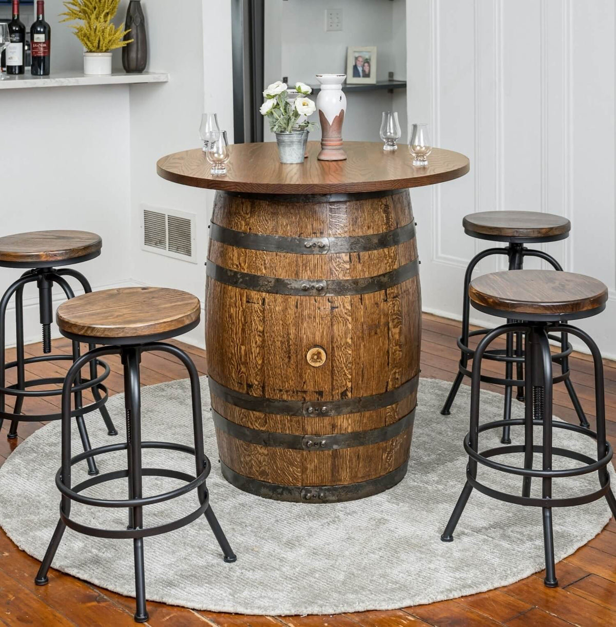 Standard Whiskey Barrel Pub Table w/ 36" or 48" Table Top – Mystic Barrels