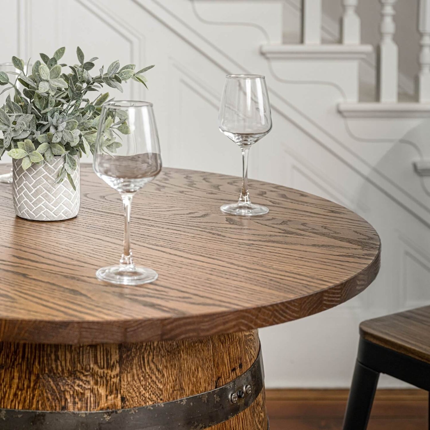 Special Offer: Personalized Whiskey Barrel Pub Table Set w/ 36" Oak Top, 4 Stools, and Free Delivery