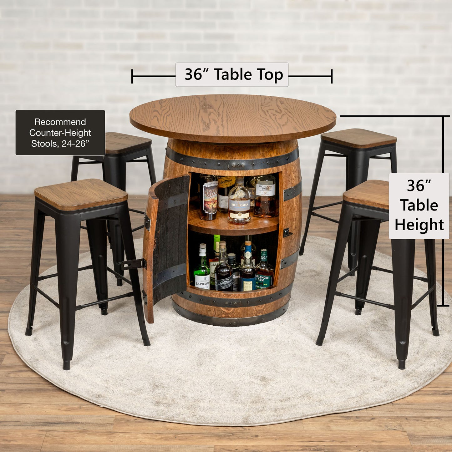 Custom Indoor Whiskey Barrel Pub Table