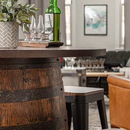 Deluxe Whiskey Barrel Pub Table w/ 36" or 48" Table Top AND Cabinet
