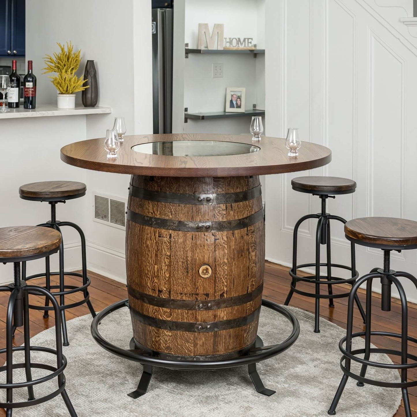 Deluxe Whiskey Barrel Pub Table w/ 36" or 48" Table Top AND Cabinet