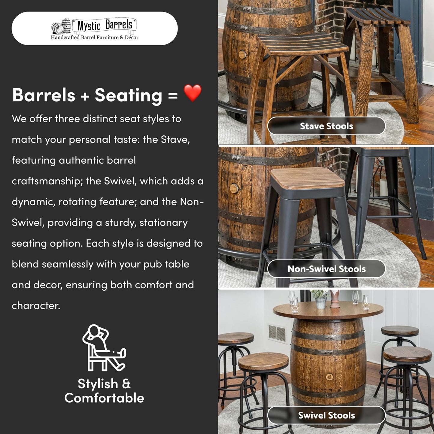 Standard Whiskey Barrel Pub Table w/ 36" or 48" Table Top