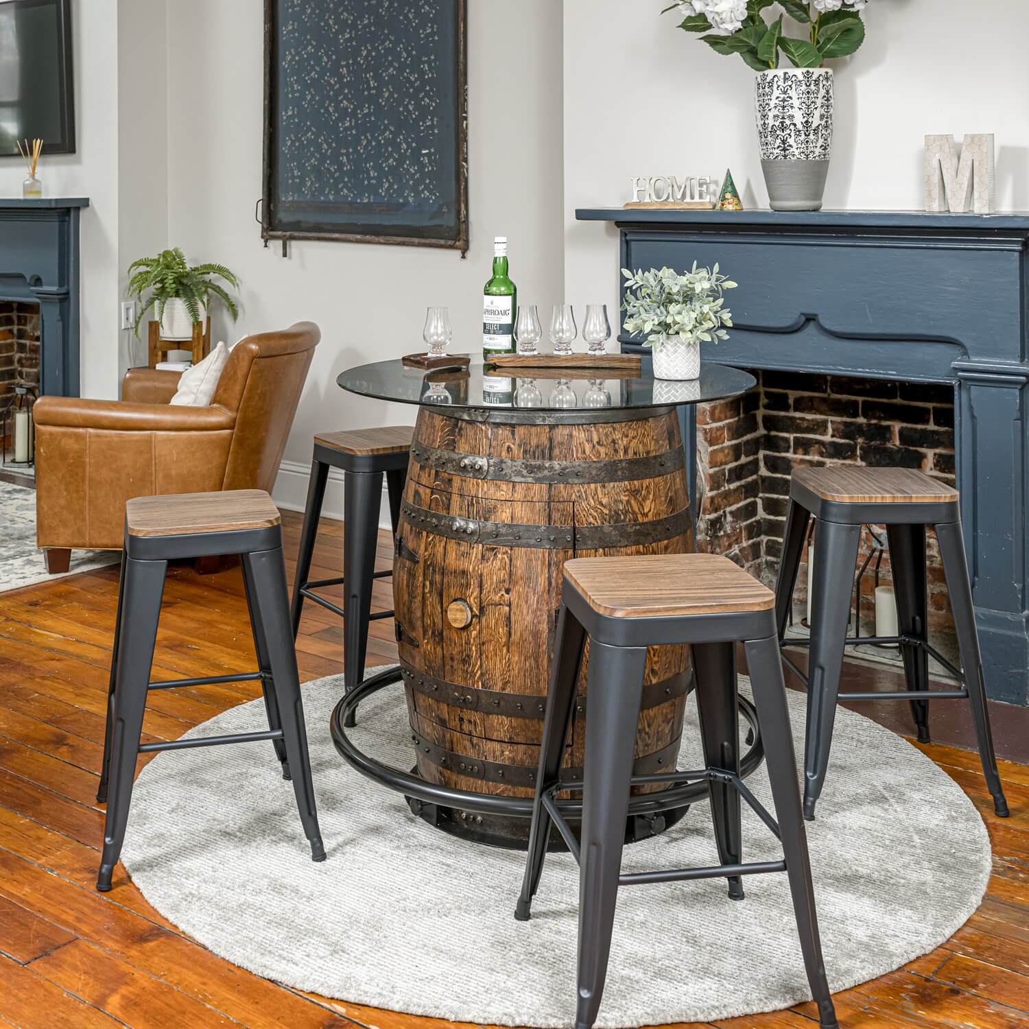 Deluxe Whiskey Barrel Pub Table AND Cabinet