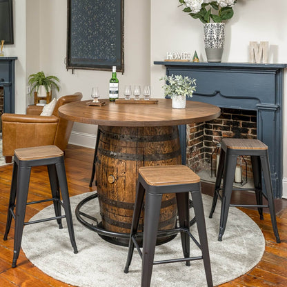 Deluxe Whiskey Barrel Pub Table w/ 36" or 48" Table Top AND Cabinet