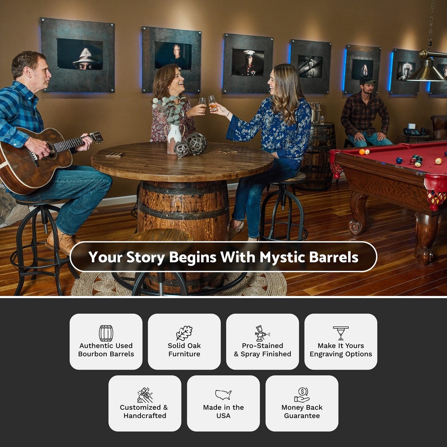 Deluxe Whiskey Barrel Pub Table AND Cabinet