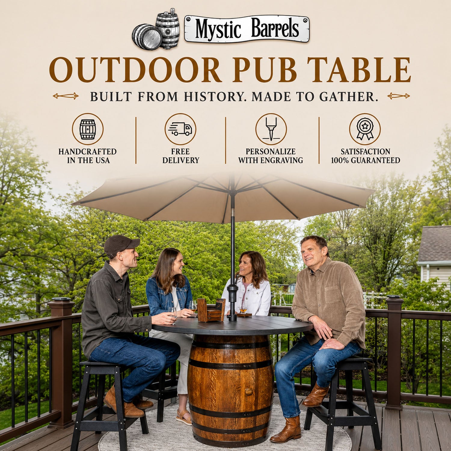 Custom Outdoor Whiskey Barrel Pub Table