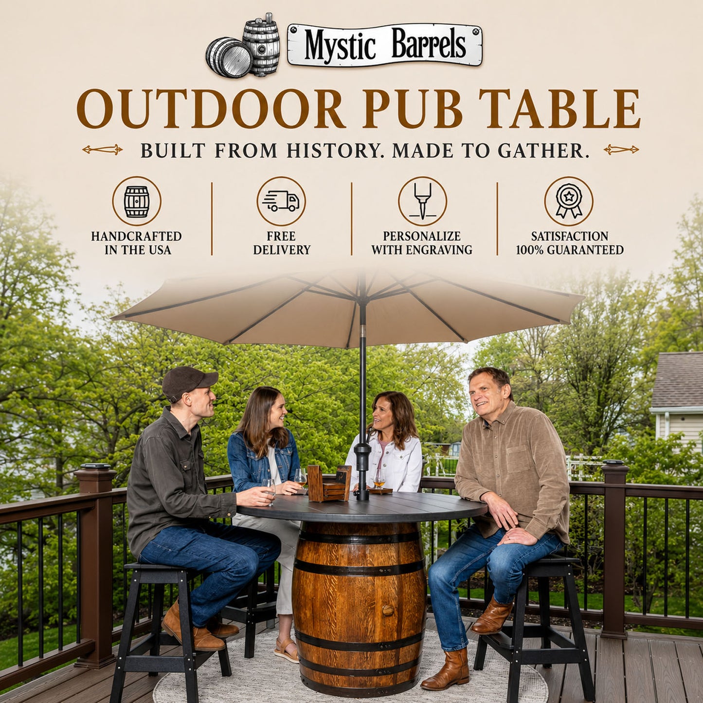 Custom Outdoor Whiskey Barrel Pub Table
