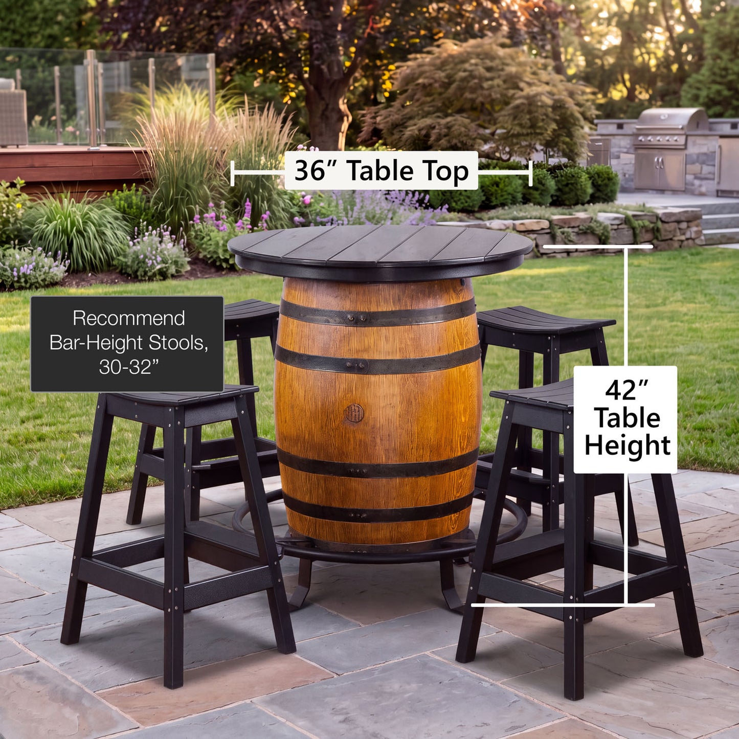 Custom Outdoor Whiskey Barrel Pub Table