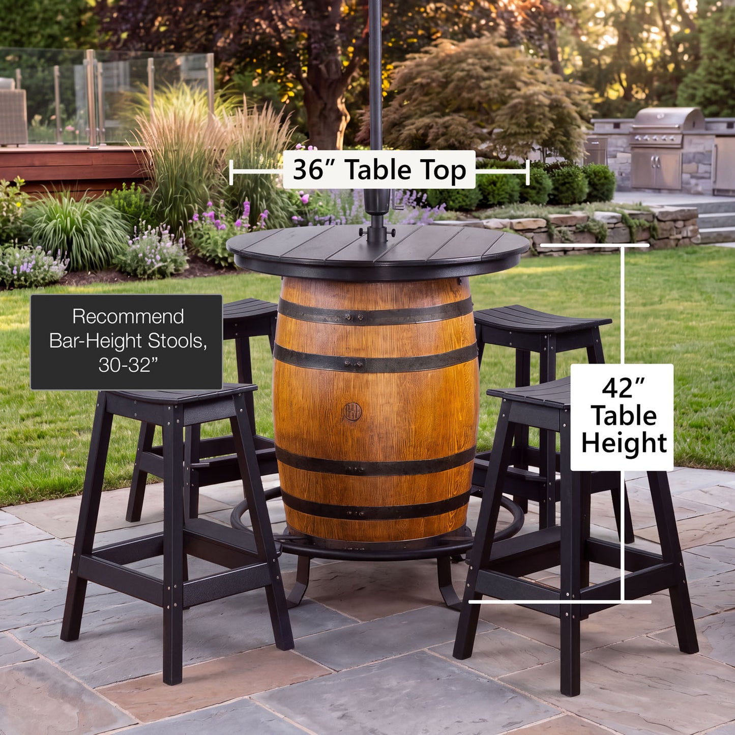 Custom Outdoor Whiskey Barrel Pub Table
