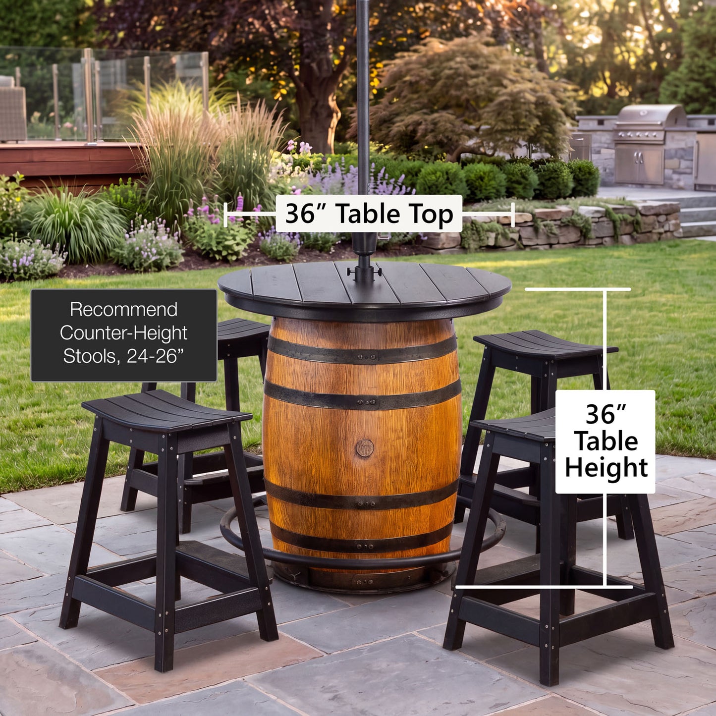 Custom Outdoor Whiskey Barrel Pub Table