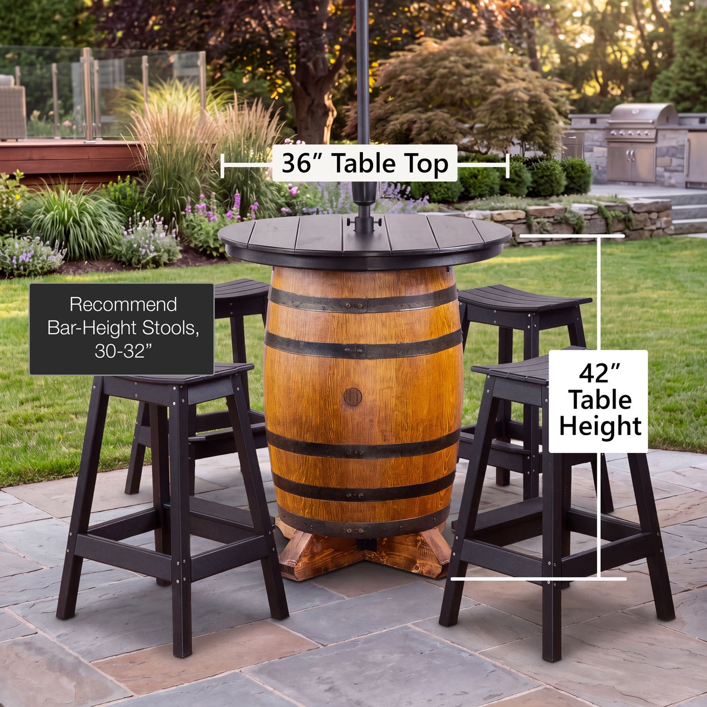Custom Outdoor Whiskey Barrel Pub Table