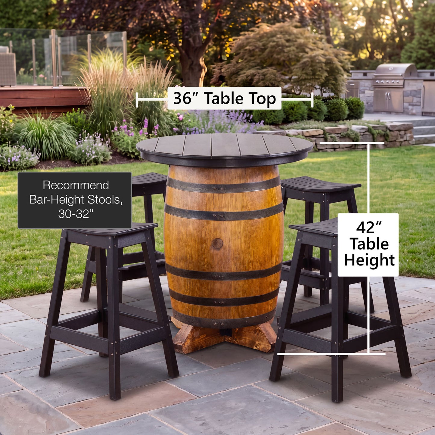 Custom Outdoor Whiskey Barrel Pub Table