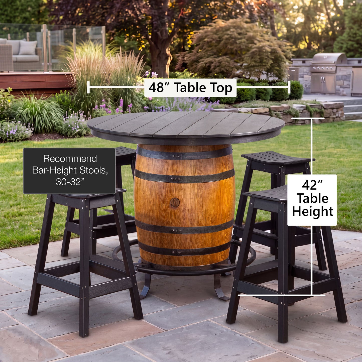 Custom Outdoor Whiskey Barrel Pub Table