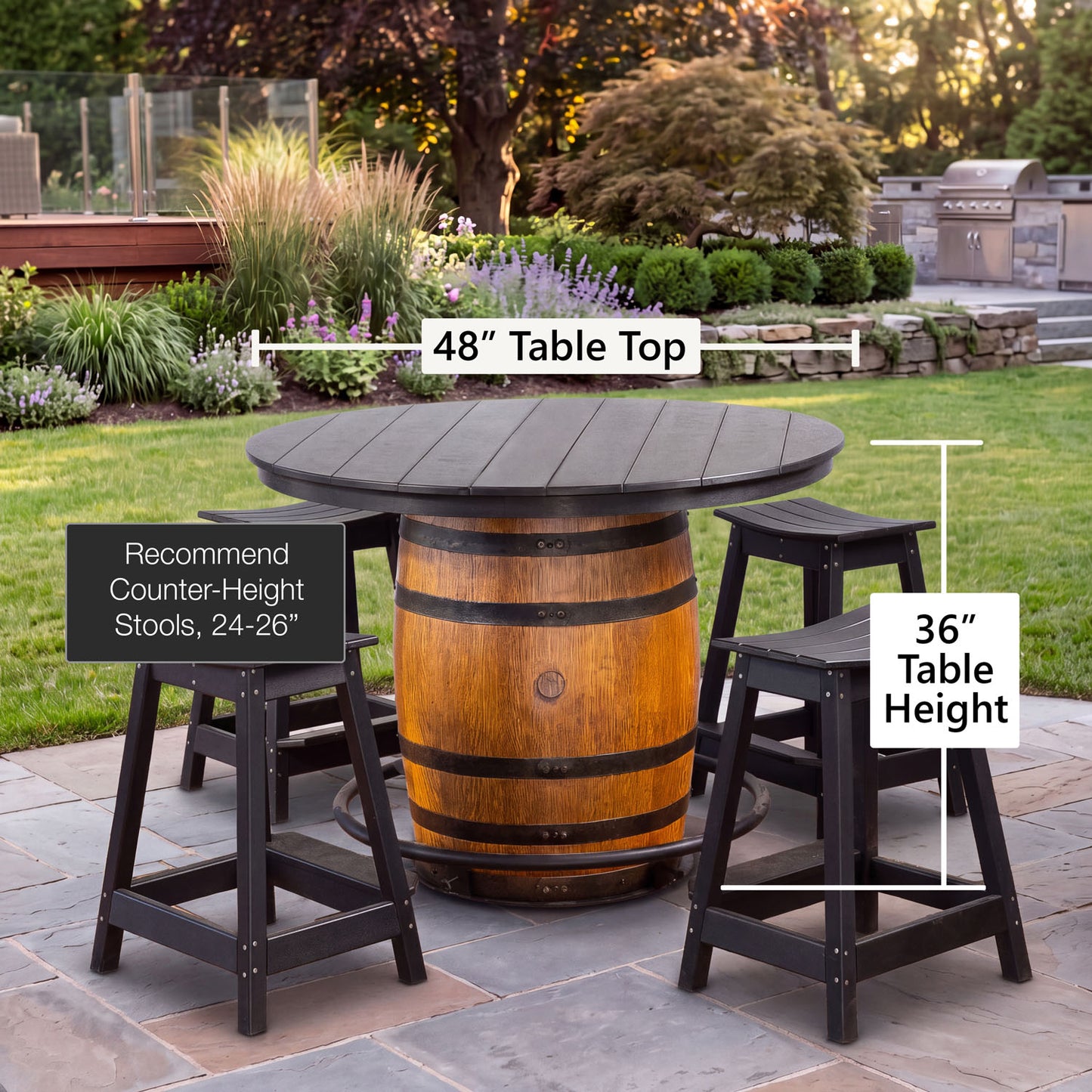 Custom Outdoor Whiskey Barrel Pub Table