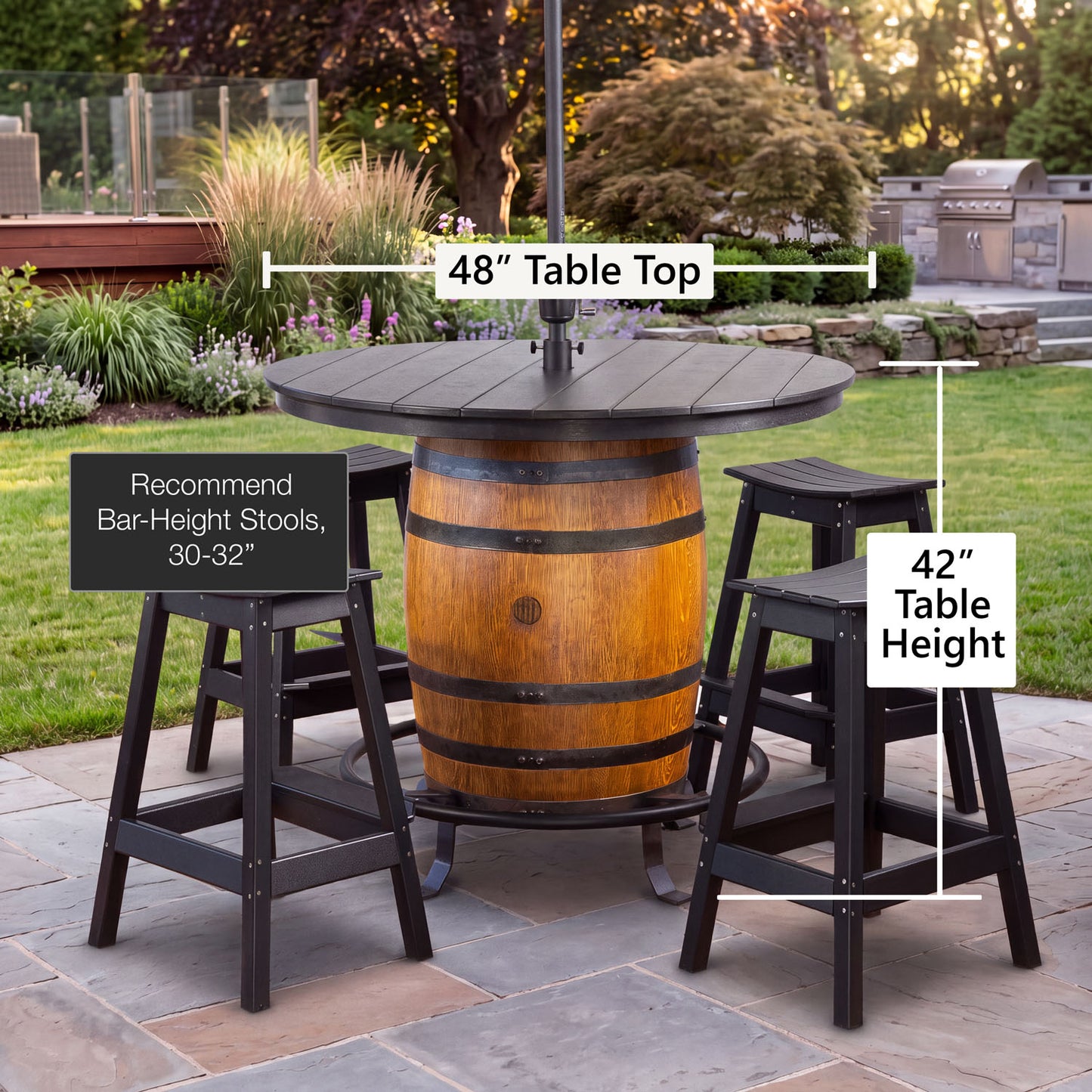 Custom Outdoor Whiskey Barrel Pub Table