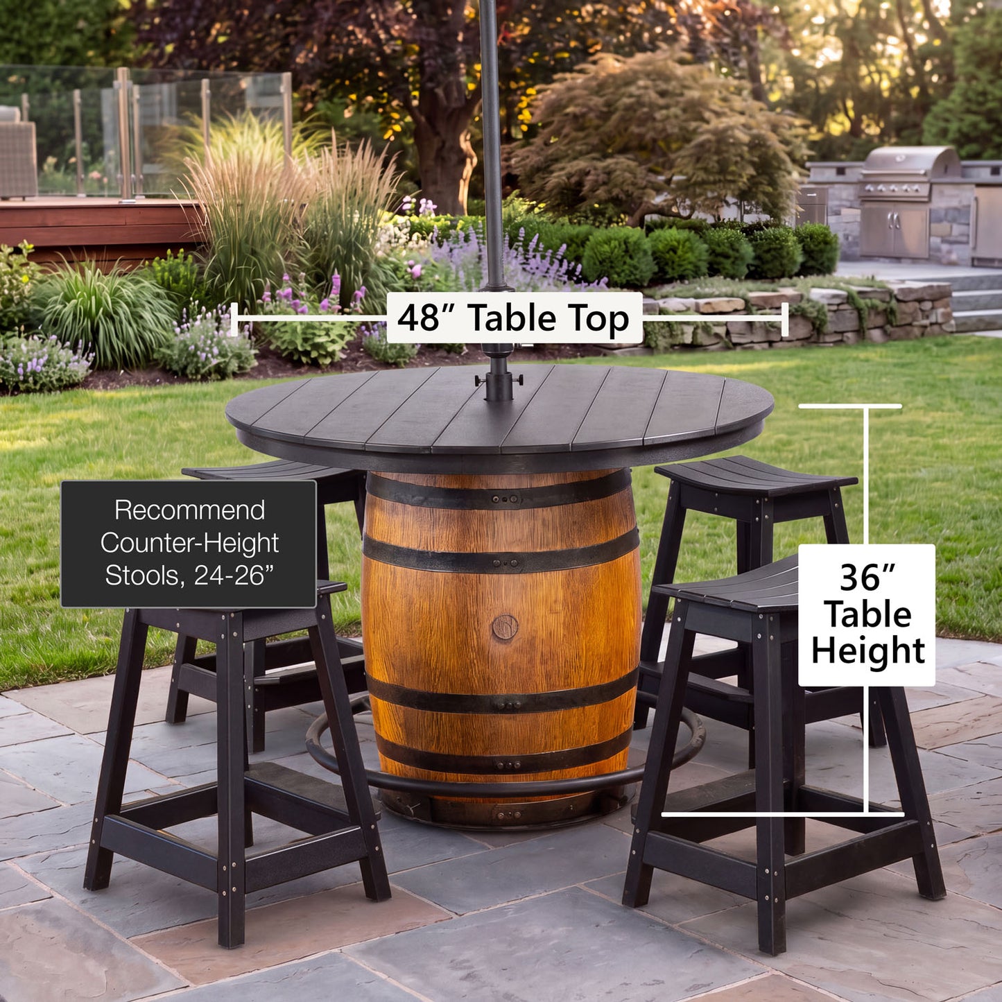 Custom Outdoor Whiskey Barrel Pub Table