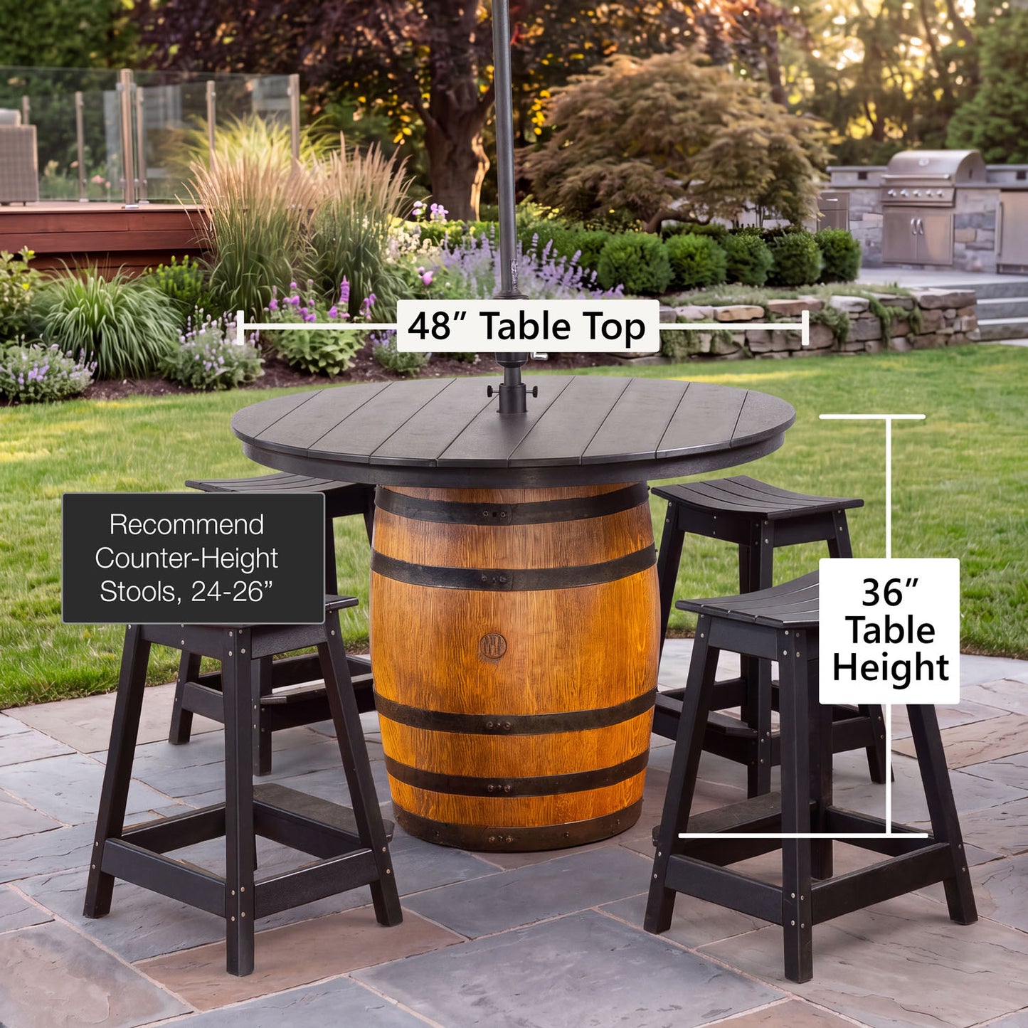 Custom Outdoor Whiskey Barrel Pub Table