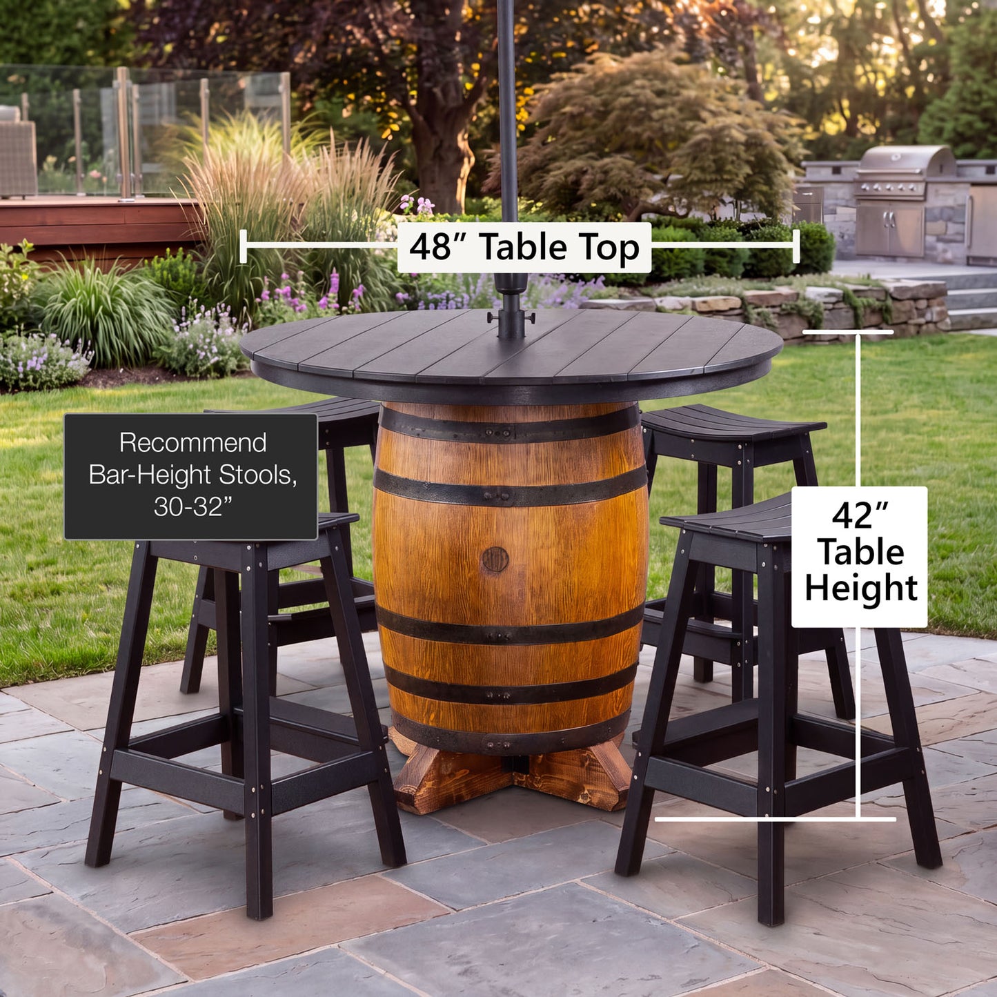 Custom Outdoor Whiskey Barrel Pub Table