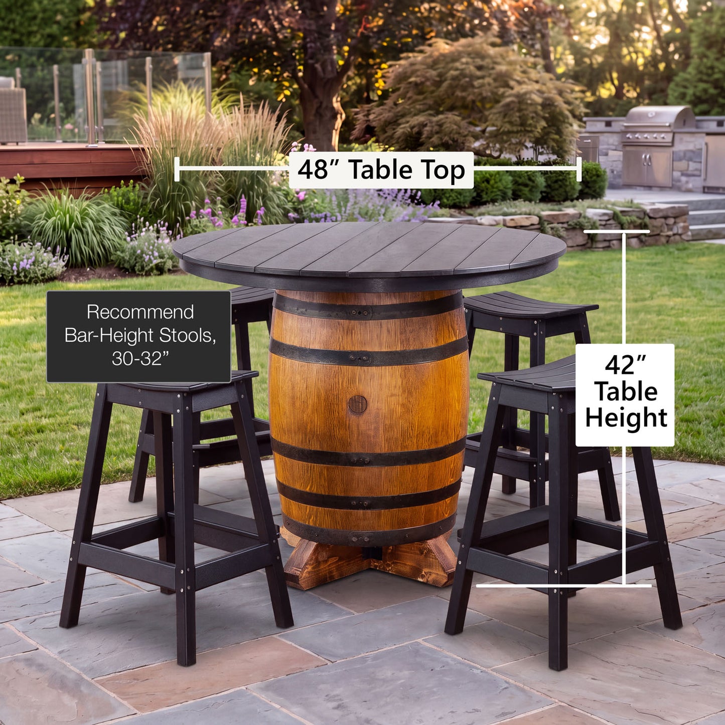 Custom Outdoor Whiskey Barrel Pub Table