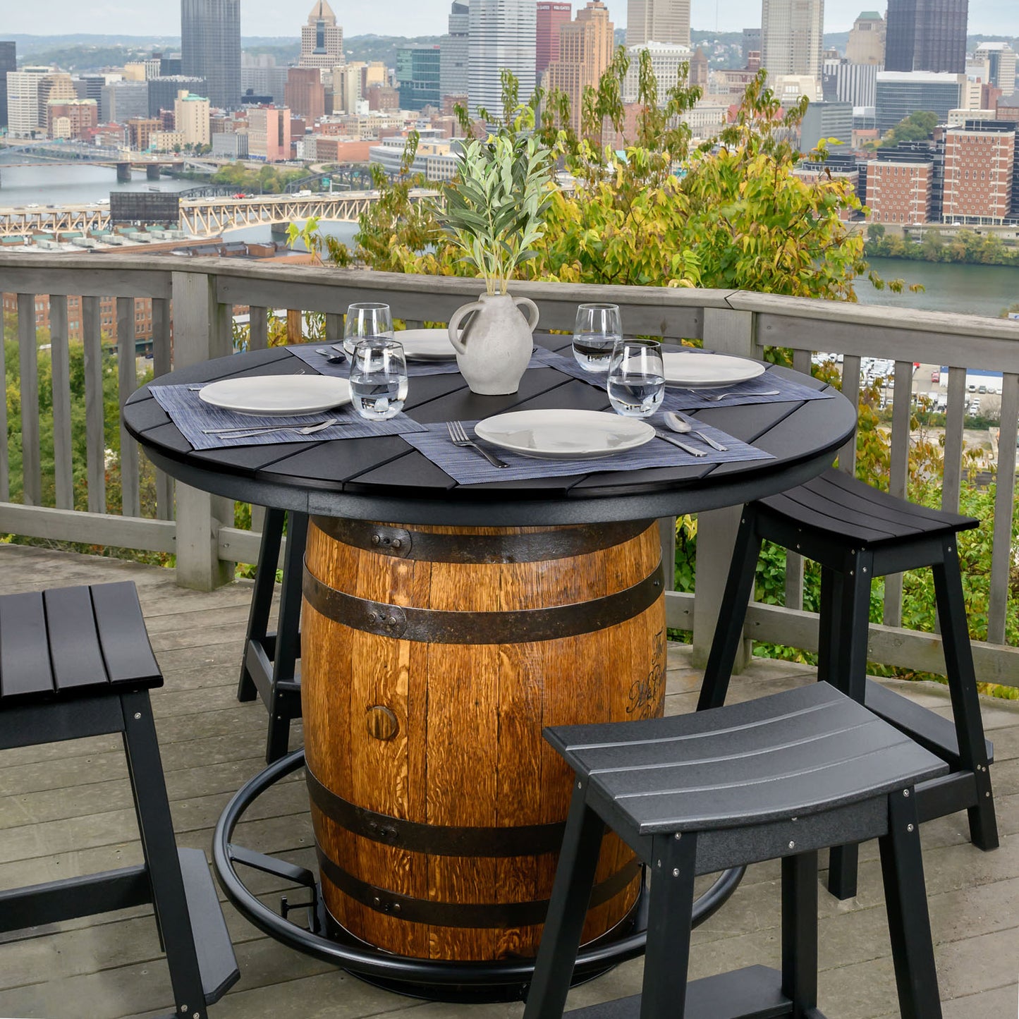 Custom Outdoor Whiskey Barrel Pub Table