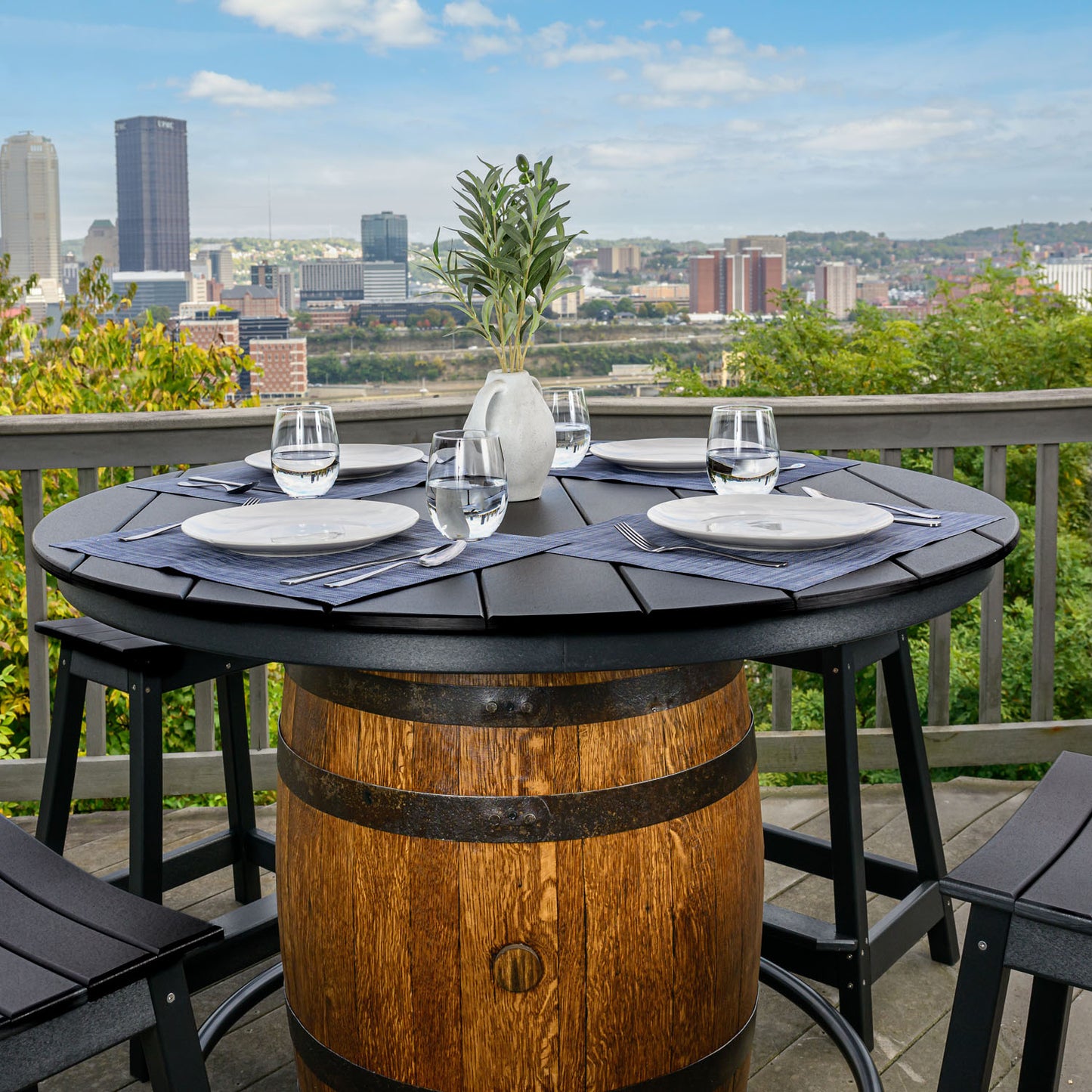 Custom Outdoor Whiskey Barrel Pub Table