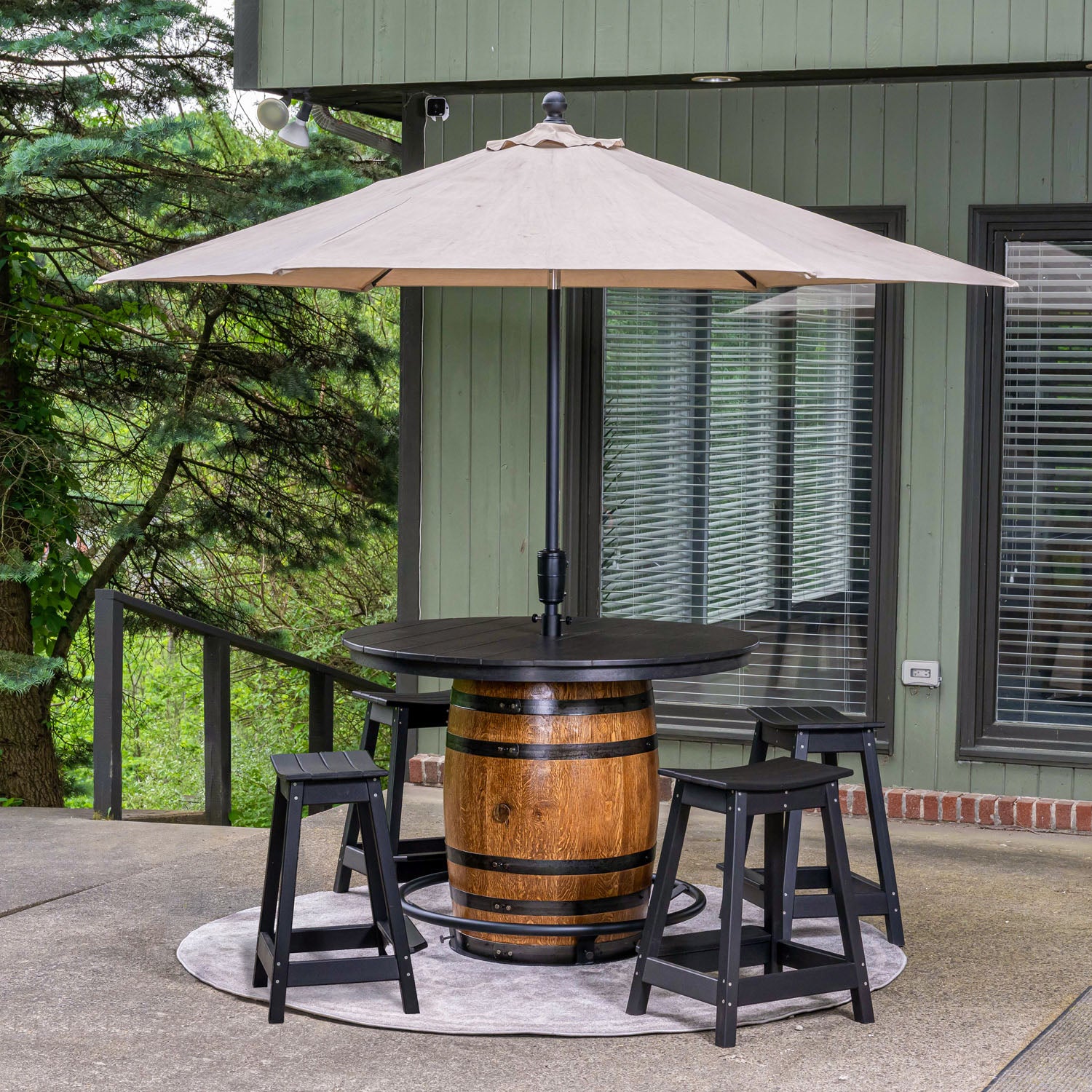 Custom Outdoor Whiskey Barrel Pub Table