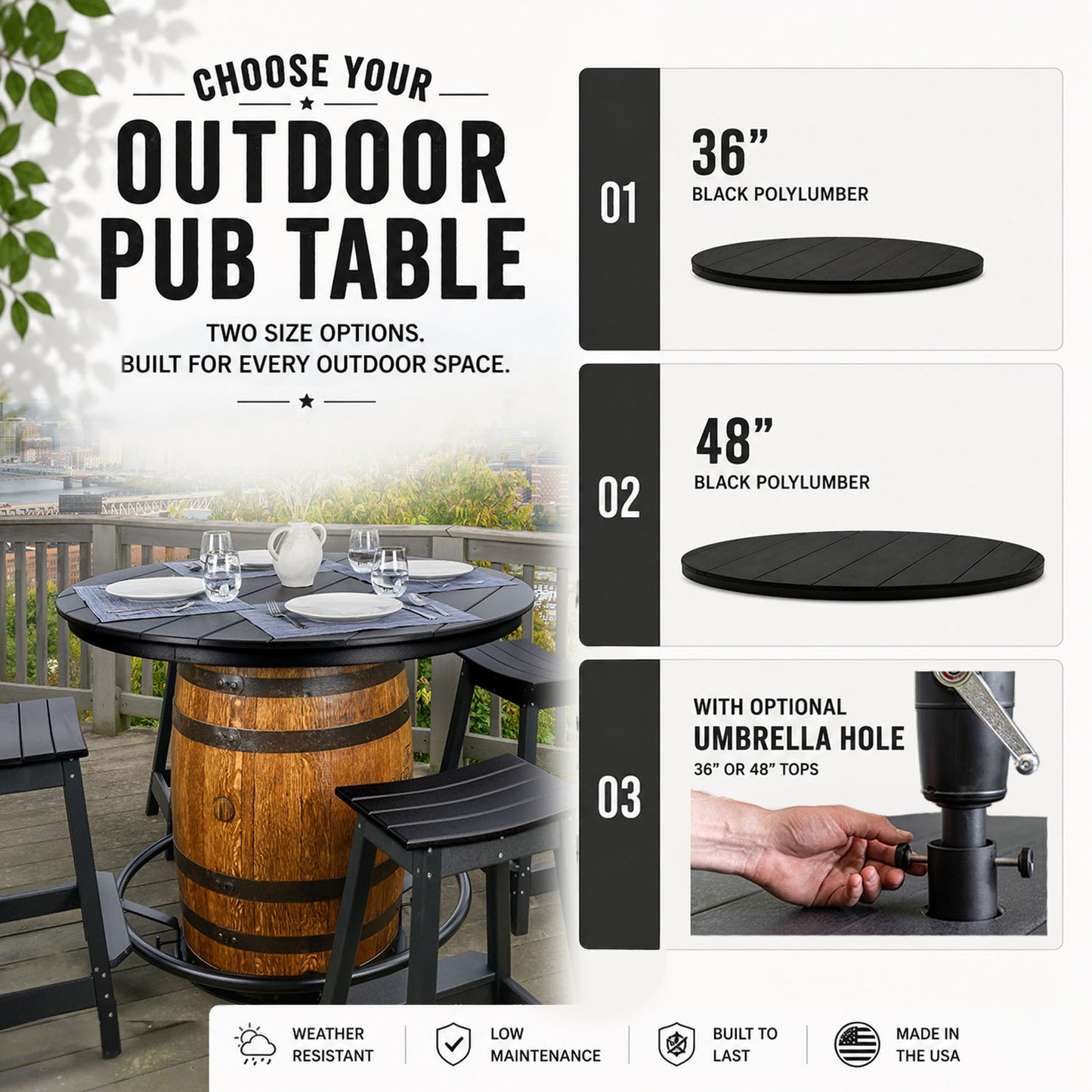 Custom Outdoor Whiskey Barrel Pub Table