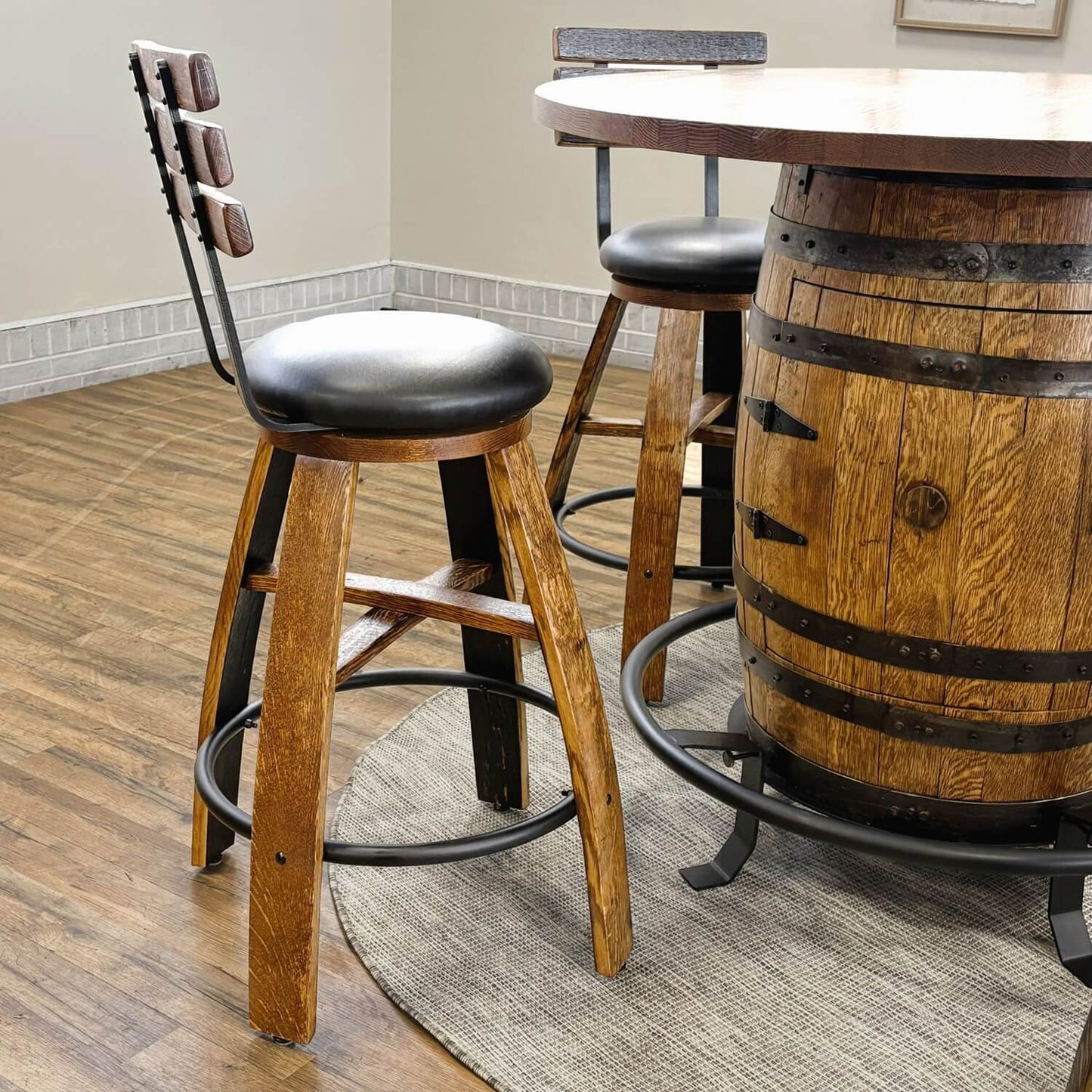 Whiskey Stave Swivel Stool w/ Backrest
