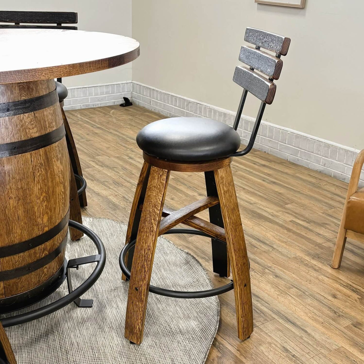 Whiskey Stave Swivel Stool w/ Backrest