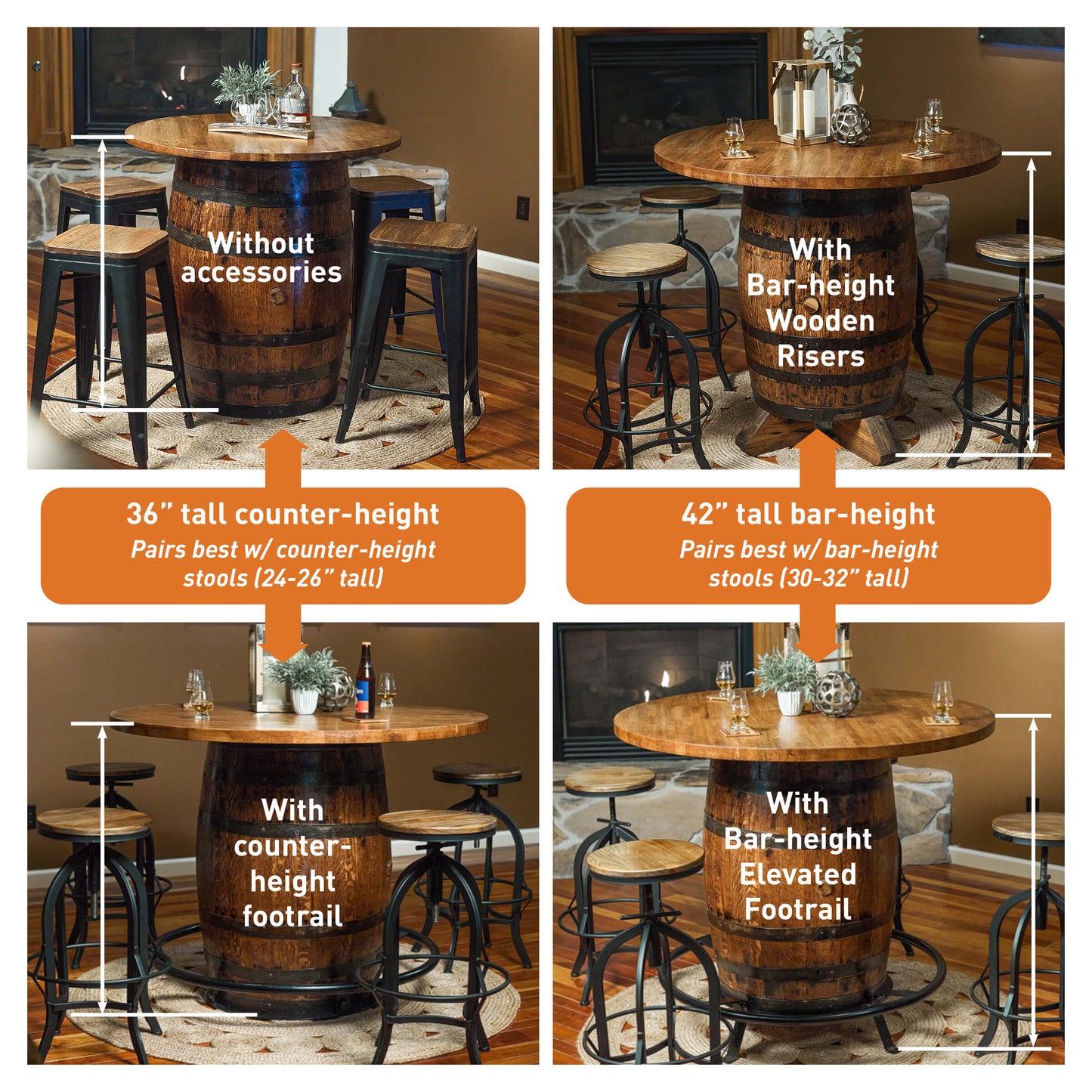 Deluxe Whiskey Barrel Pub Table w/ 36" or 48" Table Top AND Cabinet