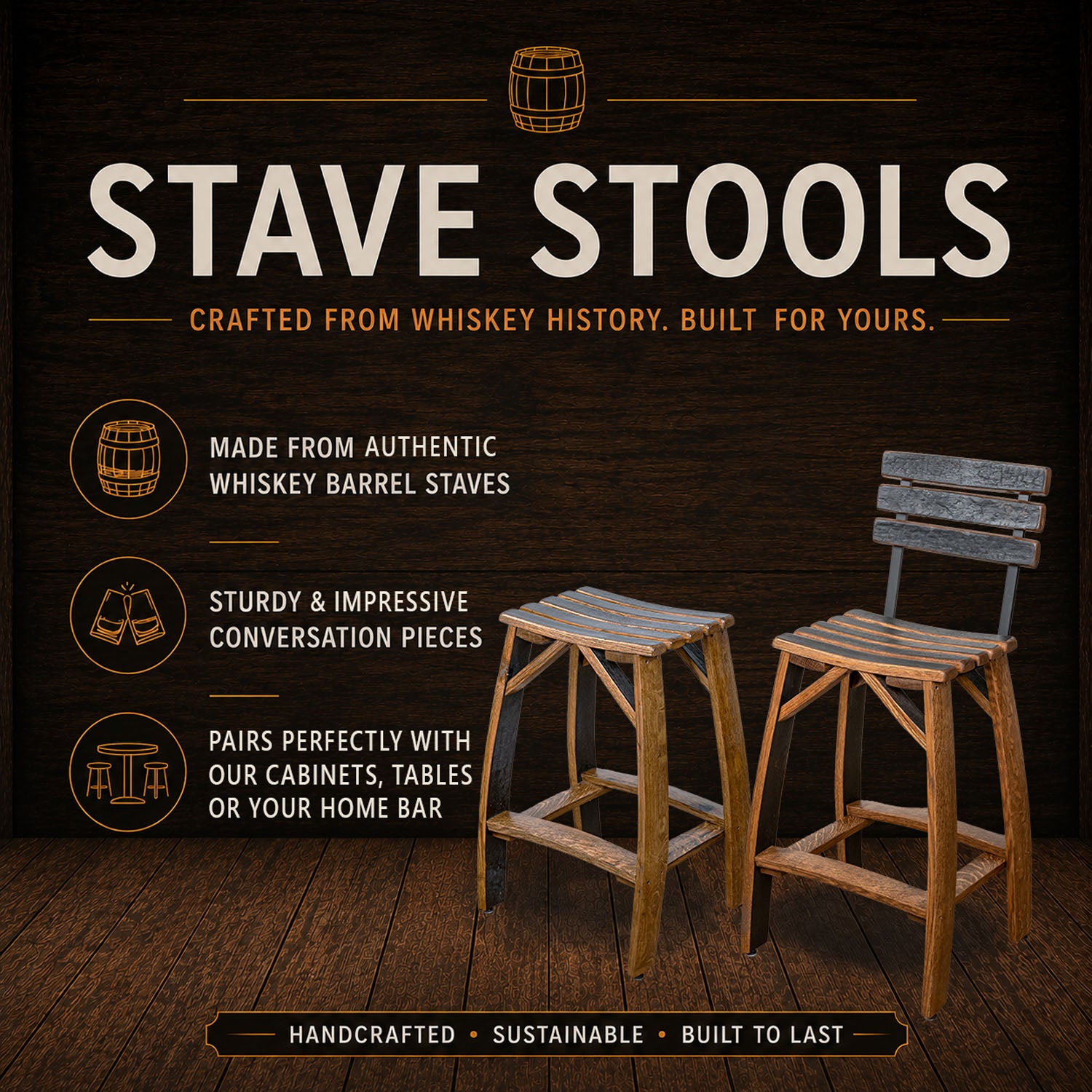Whiskey Barrel Stave Stools