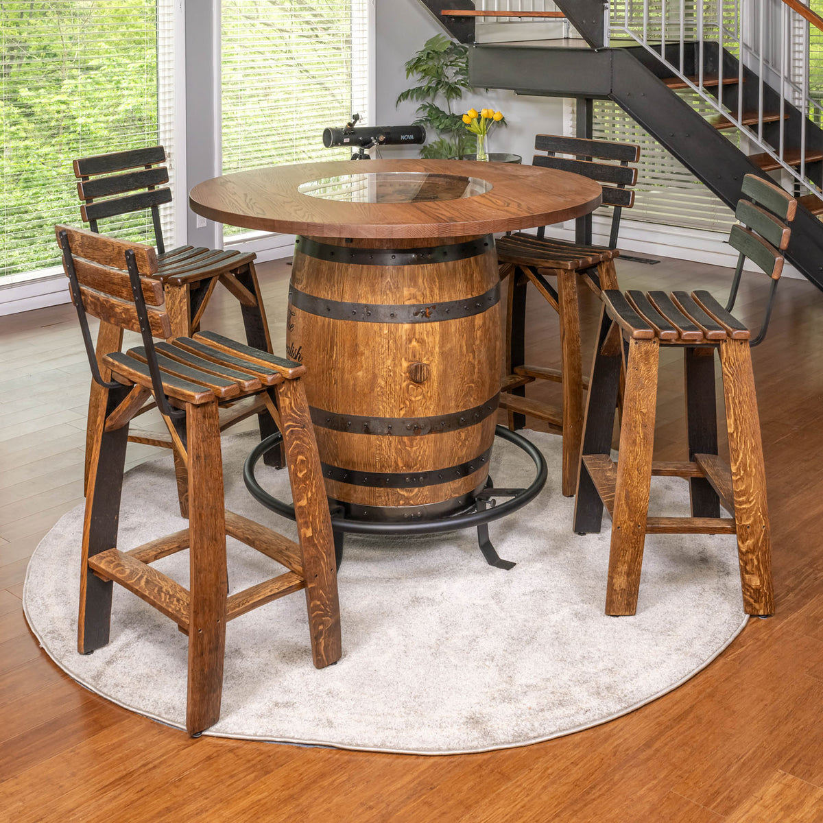 Whiskey Barrel Stave Stools w/ Backrest