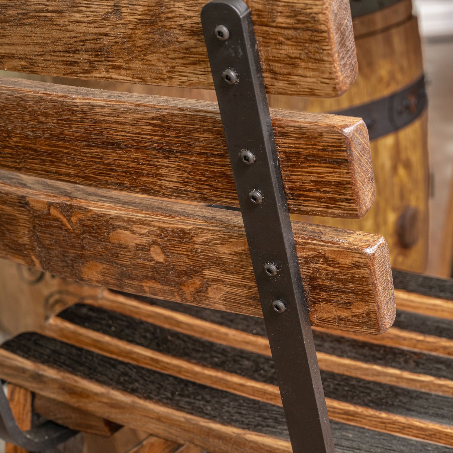 Whiskey Barrel Stave Stools w/ Backrest