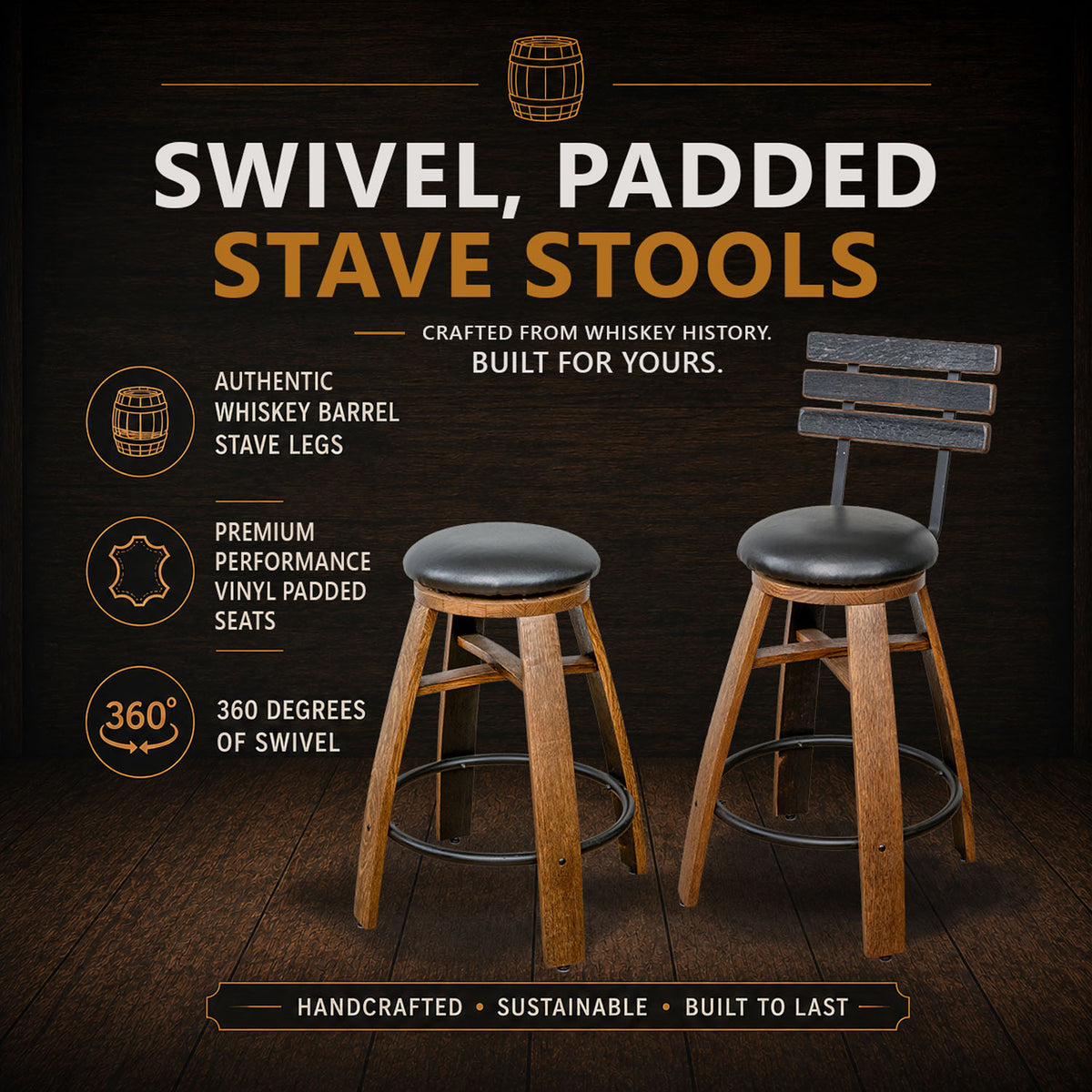 Whiskey Stave Swivel Stools