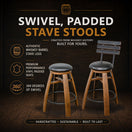 Whiskey Stave Swivel Stools w/ Backrest
