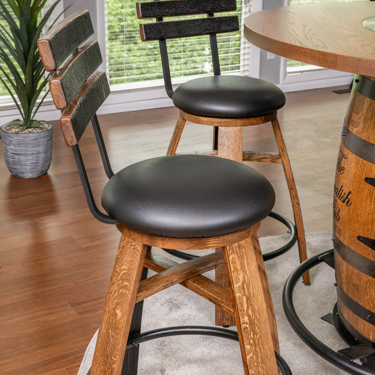 Whiskey Stave Swivel Stools w/ Backrest