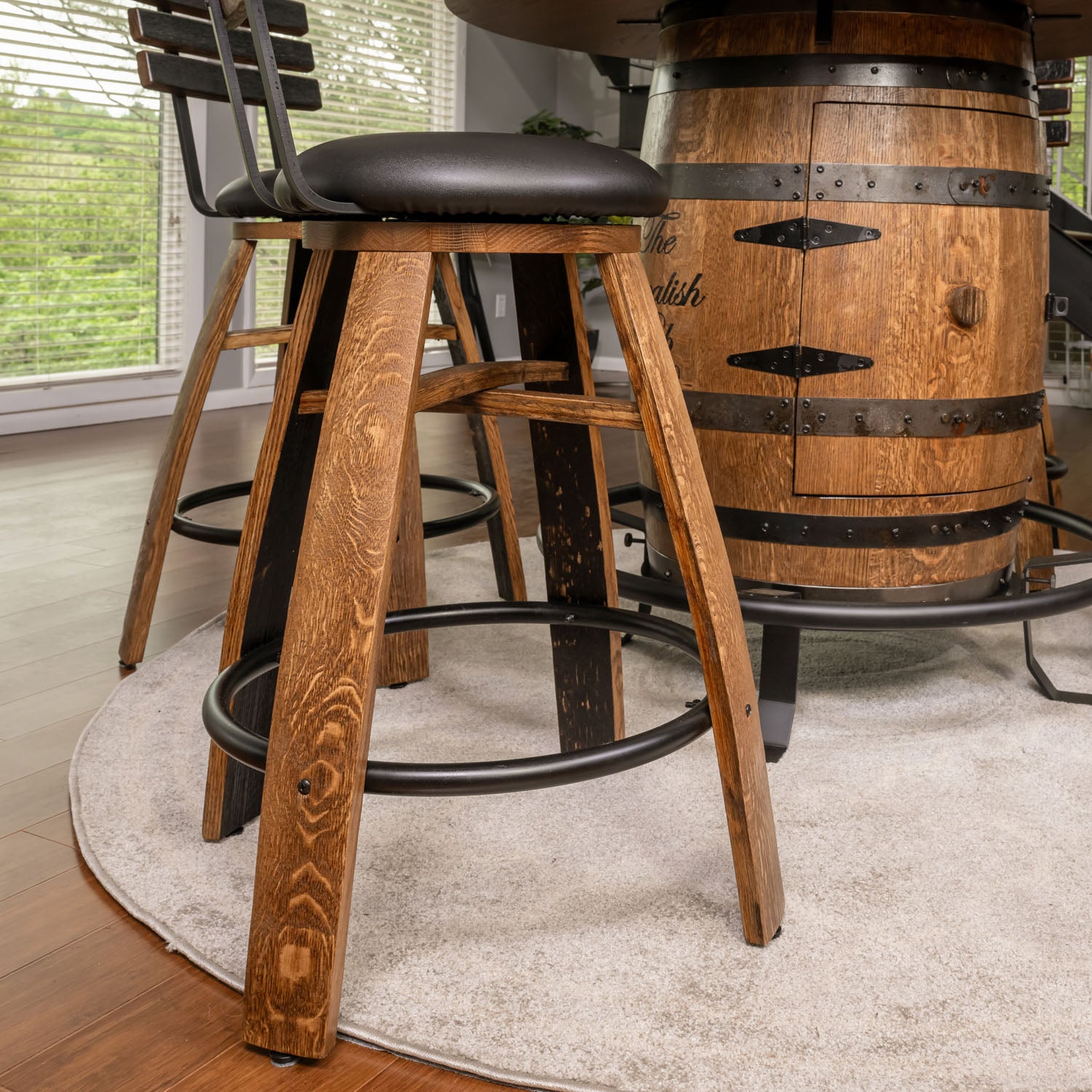 Whiskey Stave Swivel Stools w/ Backrest