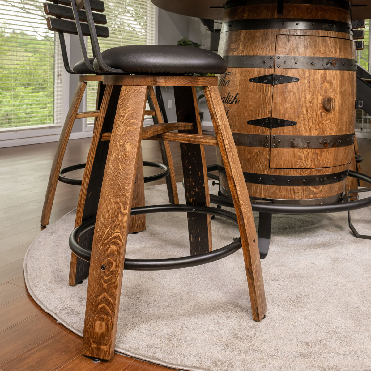 Whiskey Stave Swivel Stools w/ Backrest