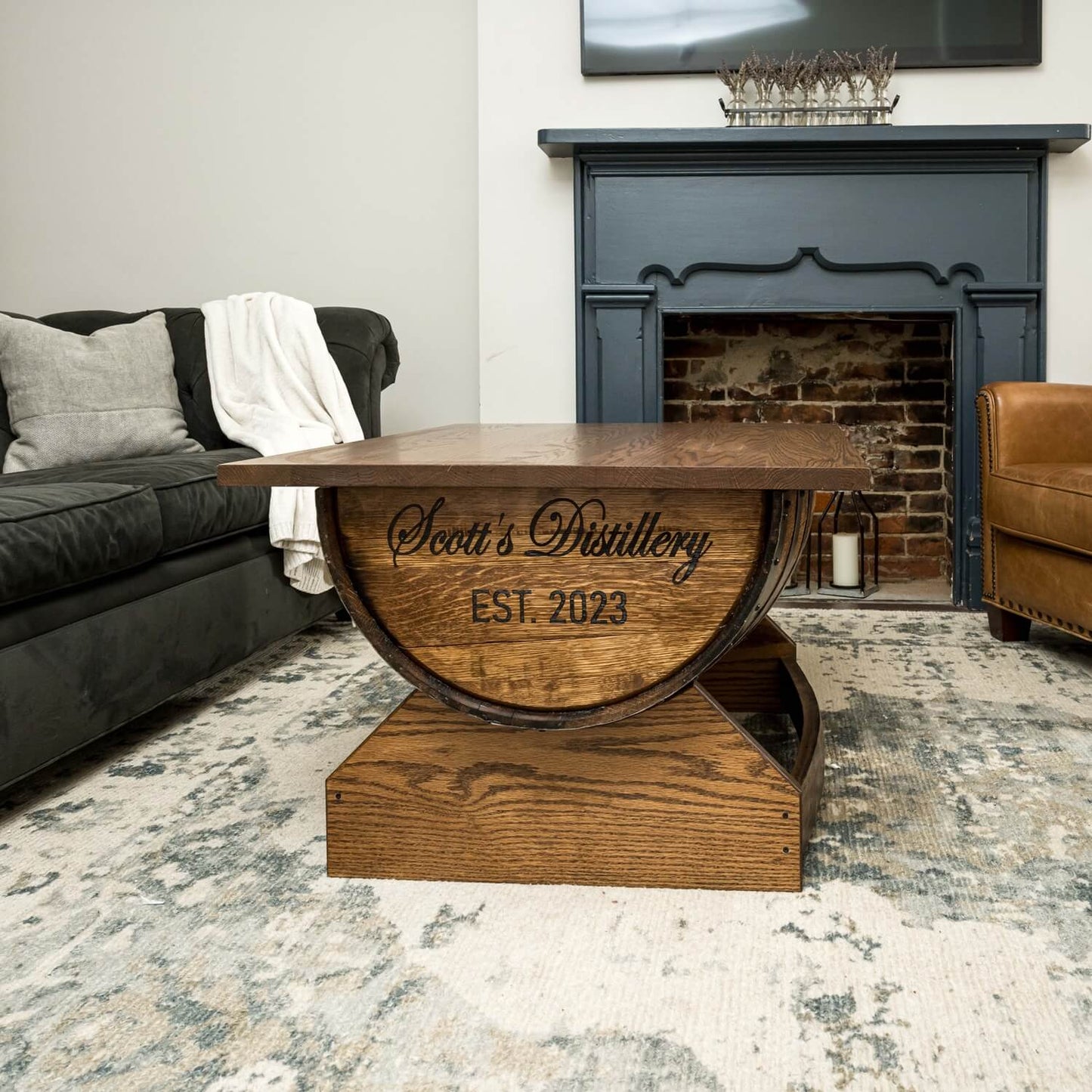 Whiskey Barrel Rectangular Coffee Table w/ Lifting Top