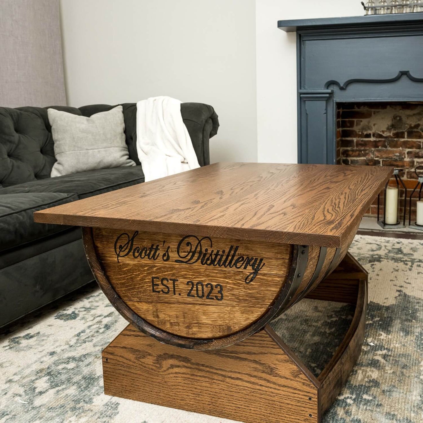 Whiskey Barrel Rectangular Coffee Table w/ Lifting Top