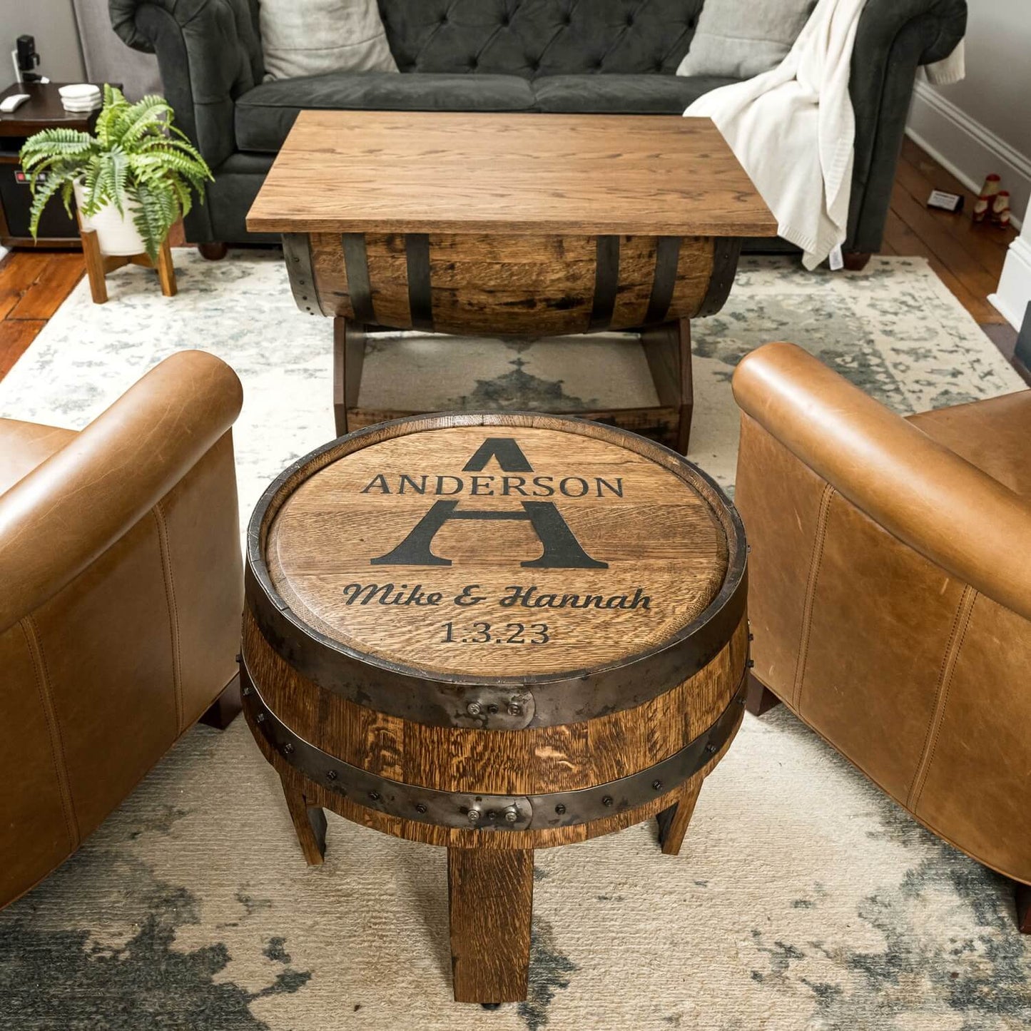 Whiskey Barrel Rectangular Coffee Table w/ Lifting Top