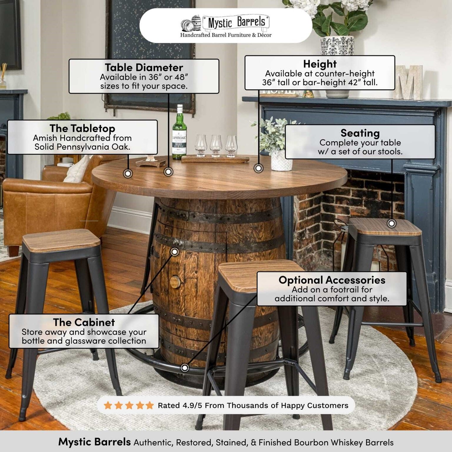 Deluxe Whiskey Barrel Pub Table AND Cabinet