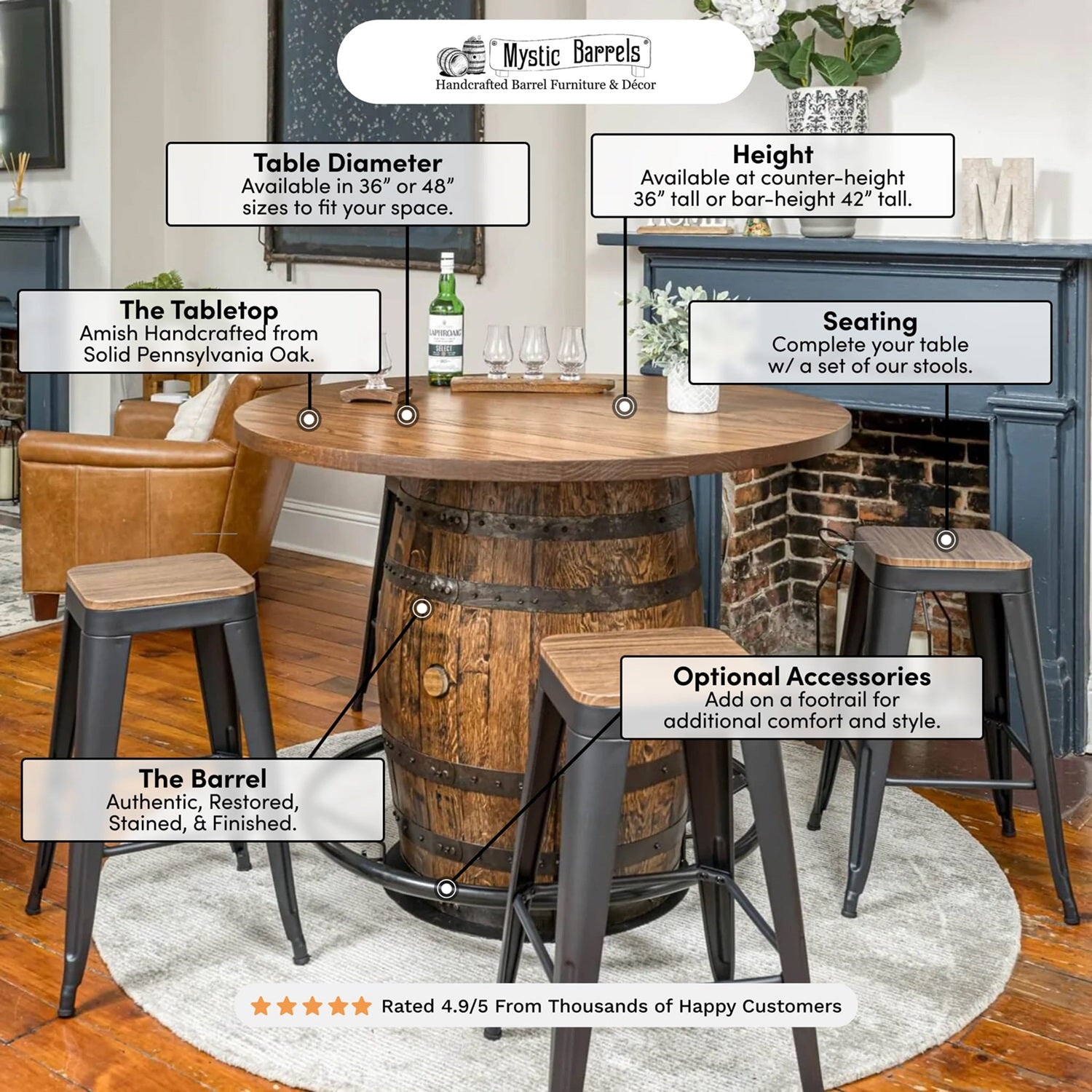 Standard Whiskey Barrel Pub Table